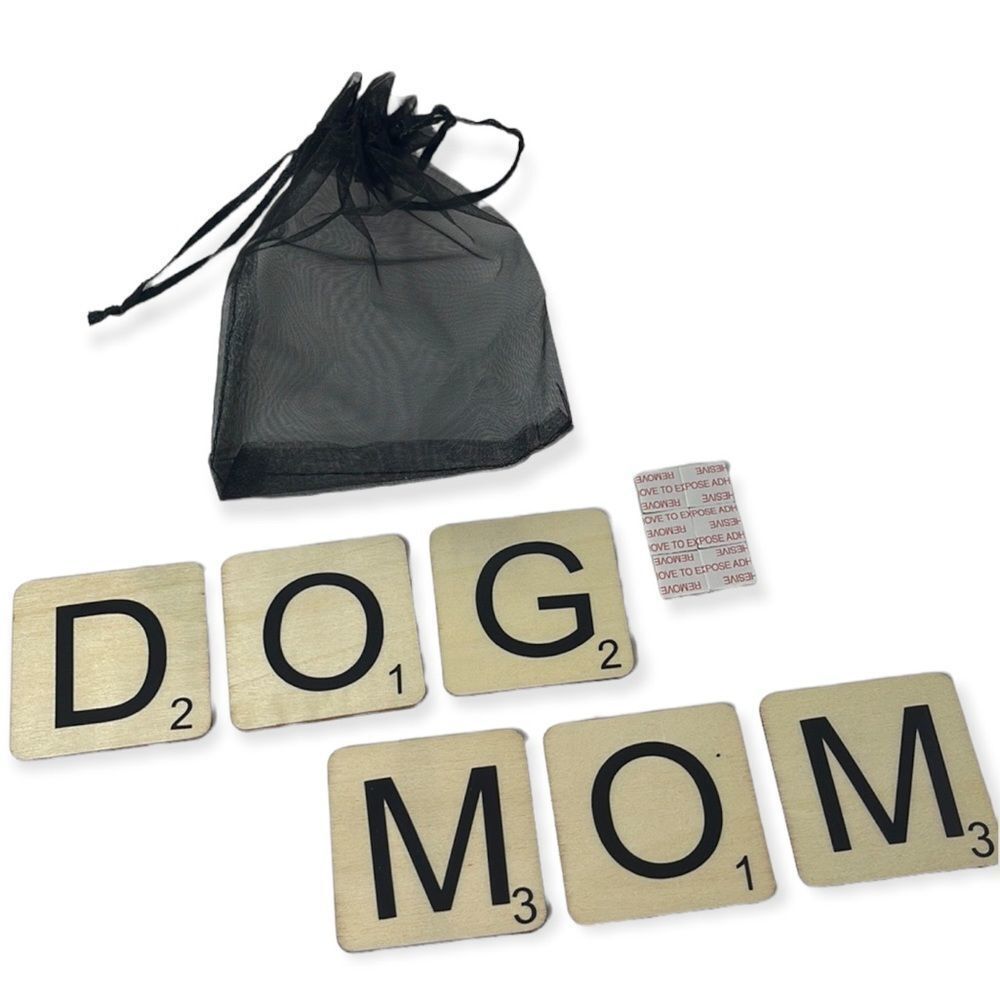 NWT Wool + Pepper Co. DOG MOM Wood Tiles w/ Stickers